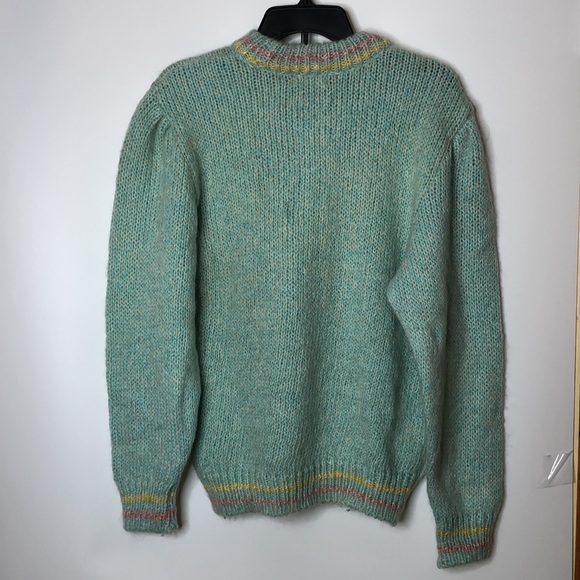 VINTAGE LWS Women's HANDKNIT 1980s Long Sleeves Wool Sweater Green M Medium 95cm - Picture 7 of 7